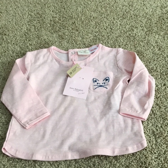 NWT! ZARA baby girl size 6/9 months pink Long sleeve tee - Picture 1 of 6